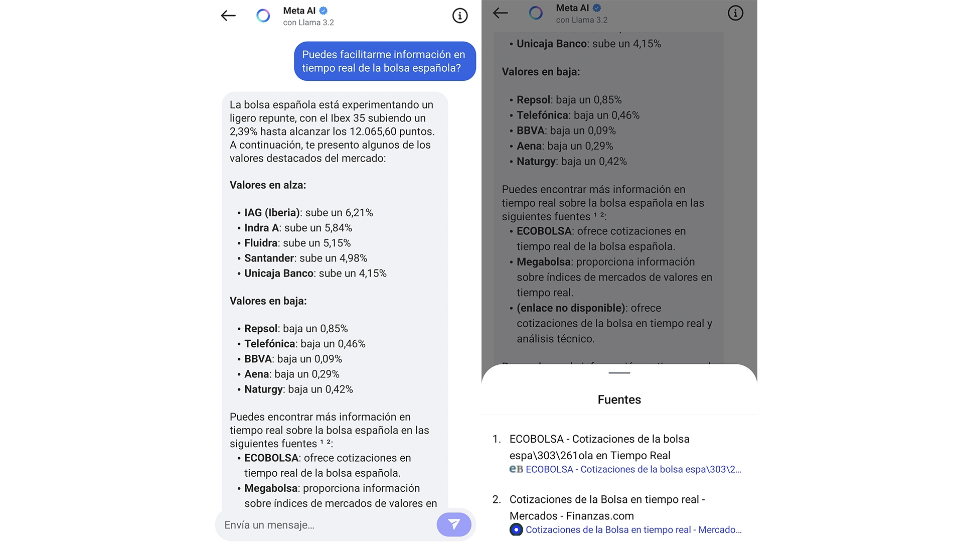Consulta a Meta AI en tiempo real sobre la bolsa española, con atribución de fuentes. Consulta a Meta AI en tiempo real sobre la bolsa española, con atribución de fuentes.